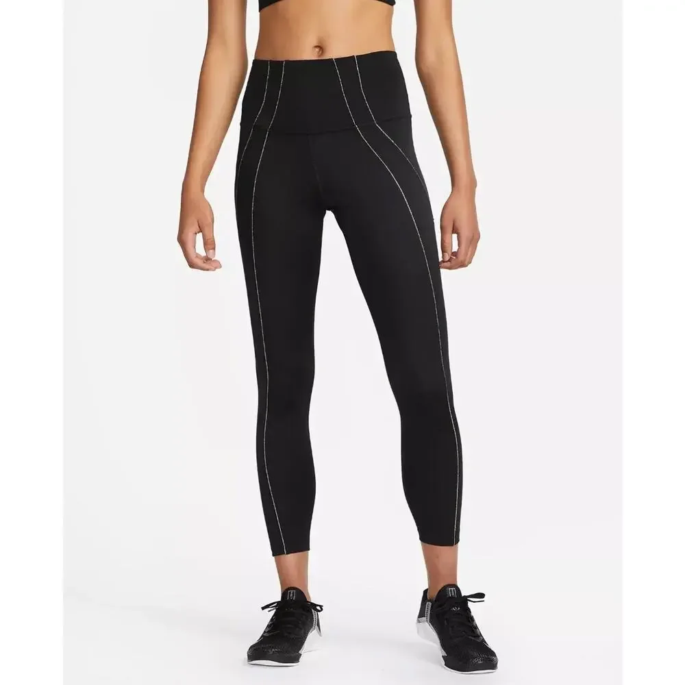 NIKE Women's YOGA Dri-FIT Yoga High-Waist 7/8 Metallic Trim Leggings NWT MEDIUM - Picture 1 of 8